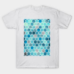 Blue Ink - Watercolor hexagon pattern T-Shirt